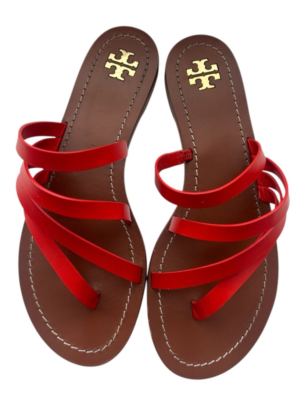 Tory Burch Patos Multi-Strap Leather Slide Sandals Samba Red / Orange 7.5